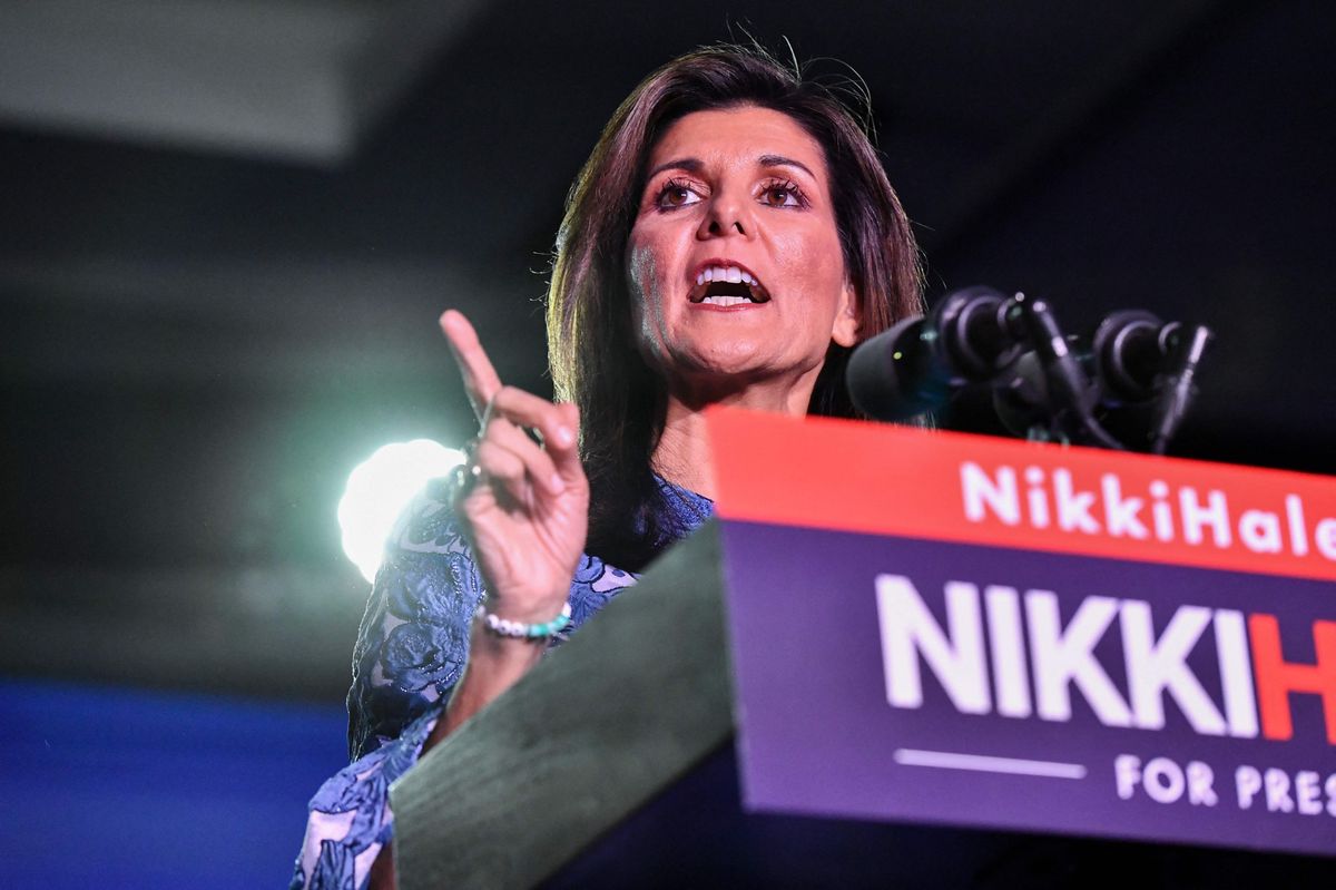 Auch die Republikanerin Nikki Haley möchte Präsidentin werden: Die ehemalige UN-Botschafterin bei einer Wahlkampfveranstaltung in New Hampshire. (23. Januar 2024)