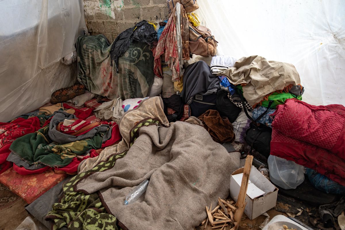 Die humanitäre Lage ist katastrophal: Schlafstätte in einem Flüchtlingslager in der Nähe von Rafah.