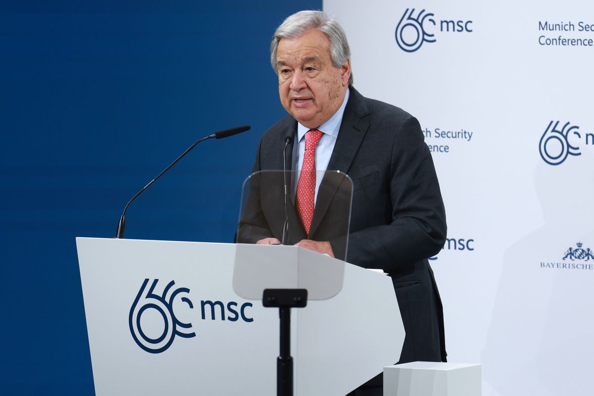 UN-Generalsekretär António Guterres spricht an der Sicherheitskonferenz in München. (16. Februar 2024)