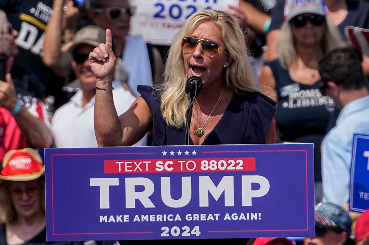 Lautstarke Trumpistin: Marjorie Taylor Greene, Abgeordnete aus Georgia, macht Wahlkampf für Donald Trump in South Carolina, 1. Juli 2023. 