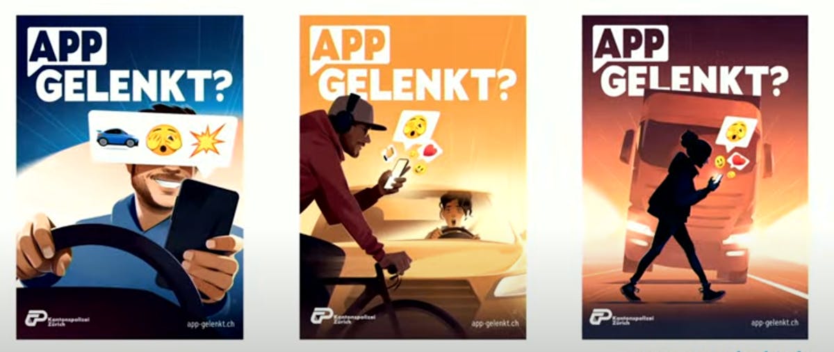 Die neue Kampagne der Kantonspolizei Zürich heisst «App-Gelenkt».