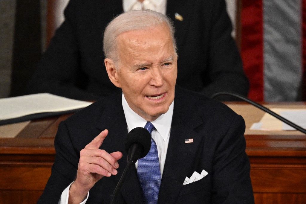 Teilt kräftig gegen seinen Vorgänger aus: US-Präsident Joe Biden hält die Rede zur Lage der Nation. (7. März 2024)
