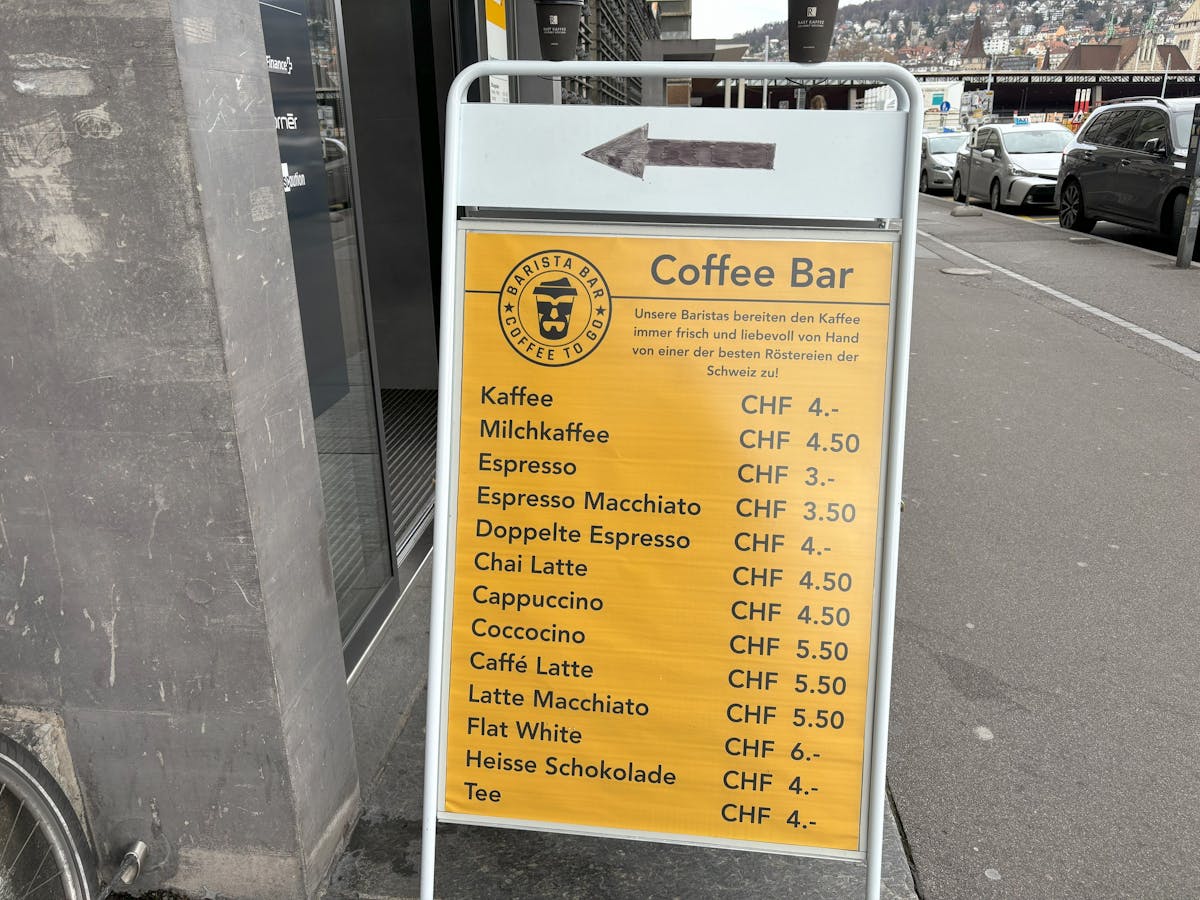 Die Preise in «Rados»﻿ Kaffeebar.