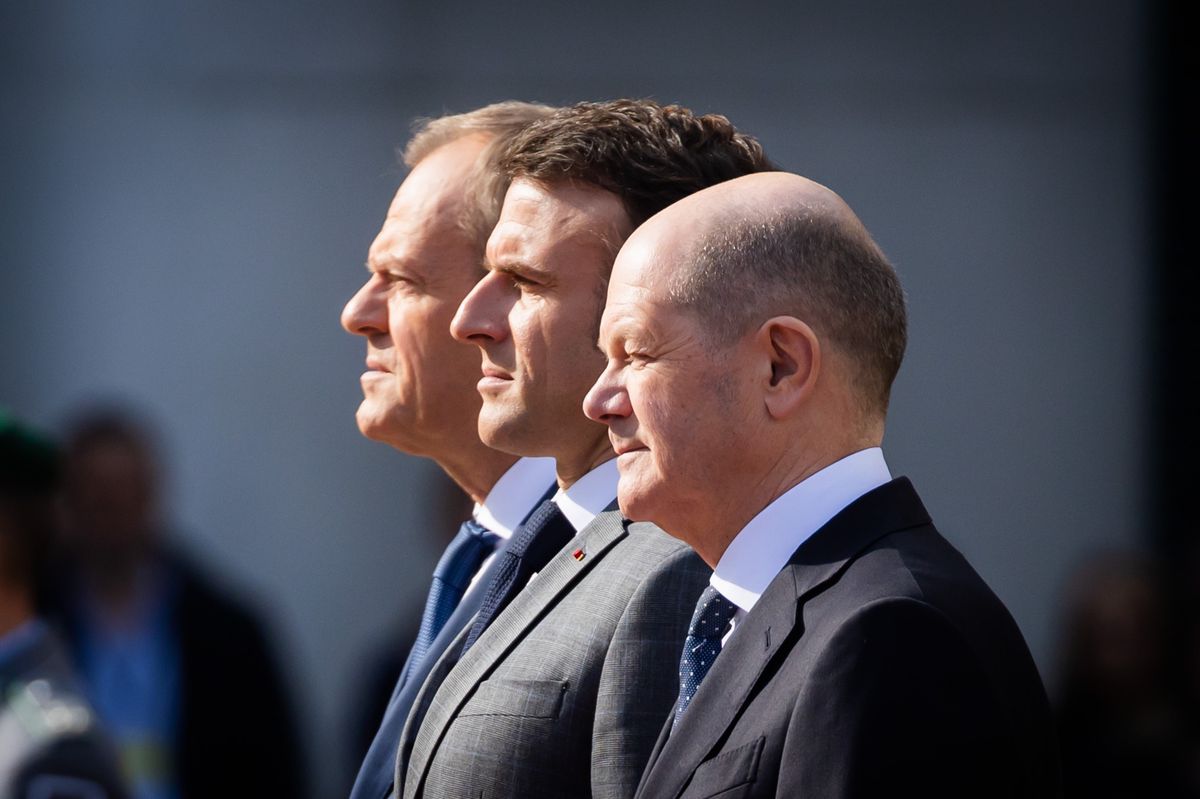 Harmonisch, aber uneinig: Dreiergipfel in Weimar mit dem polnischen Premier Donald Tusk, dem französischen Präsidenten Emmanuel Macron und dem deutschen Kanzler Olaf Scholz (v.l.). 