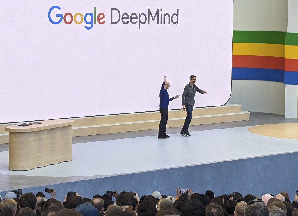 Google DeepMind-Chef Demis Hassabis und Google-Chef Sundar Pichai eröffnen die jährliche Google I/O-Entwicklerkonferenz. (14. Mai 2024)